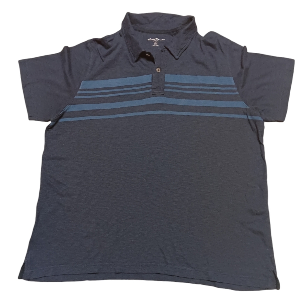 Eddie Bauer Navy Blue Striped Polo Shirt